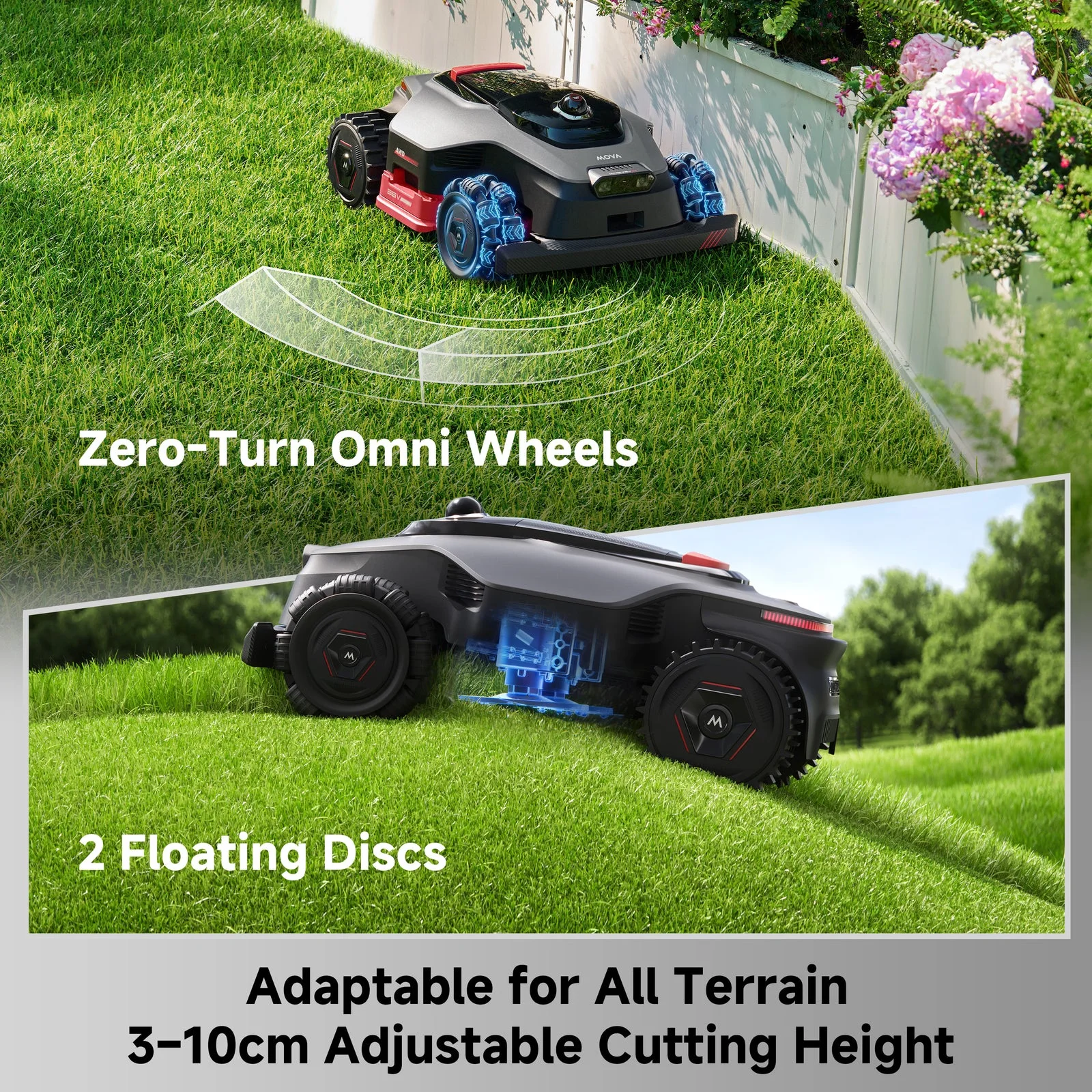 Dual floating cutting discs following uneven terrain