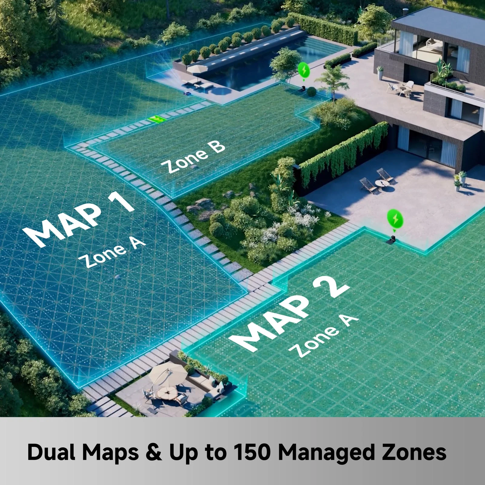 Dual map and multi-zone lawn management