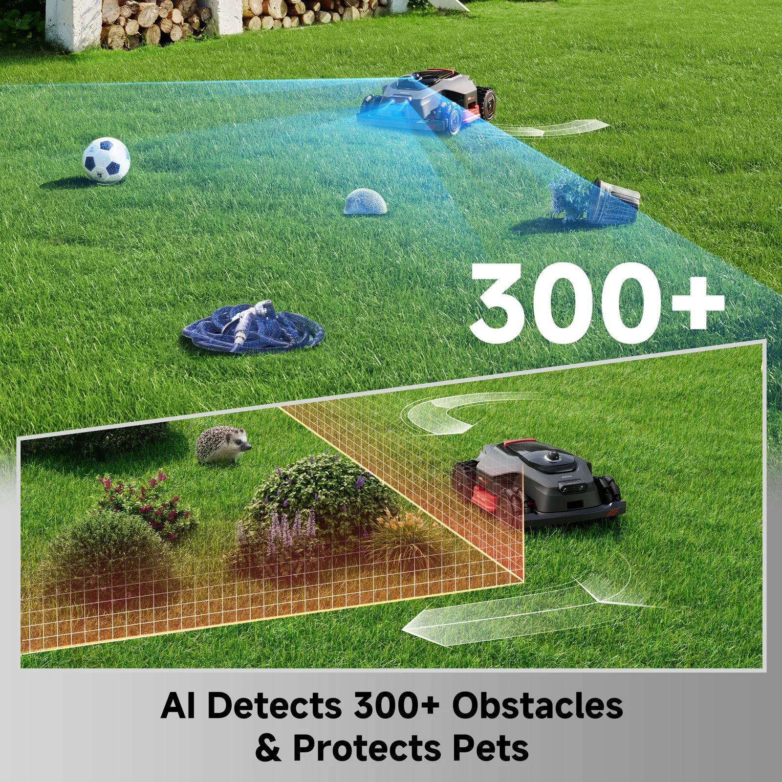 AI obstacle detection identifying objects on the lawn