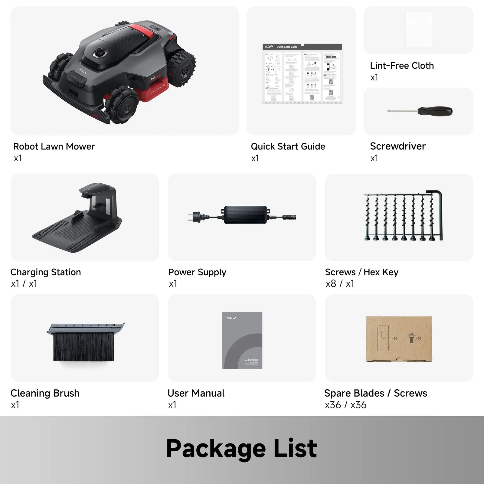 MOVA LiDAX Ultra 2000 AWD package contents
